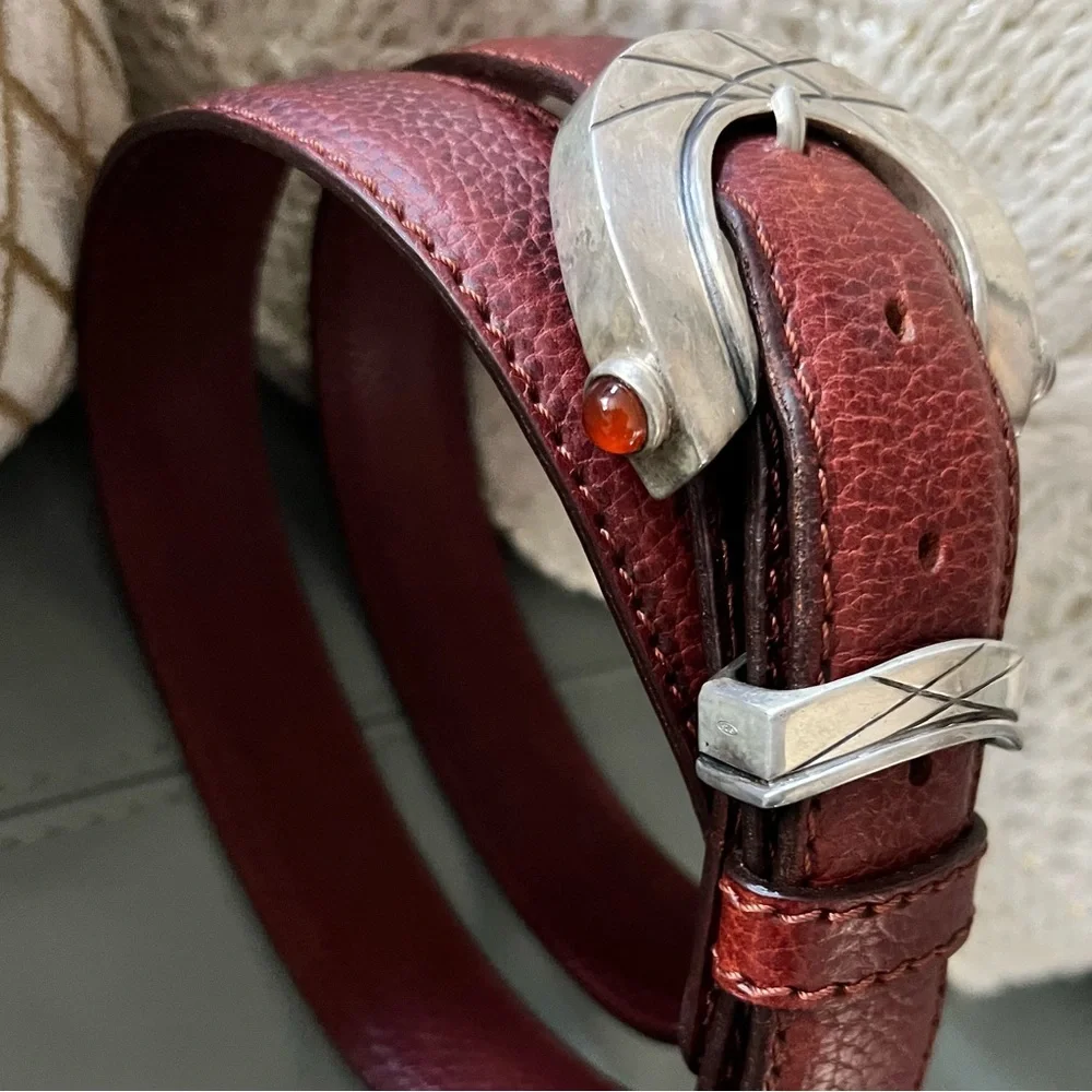 RARE 925 Sterling Silver CLAUDIO CALESTANI Milano Italy LEATHER BELT 100 115 - Picture 1 of 17